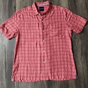 Tommy Bahama Camp Shirt Men Large Pink Keep It In Check IslandZone Hawaii $158
